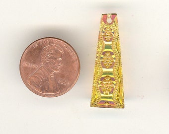Vintage Glass Pendant ~ Topaz Aurore Borealis Etched Carved Intaglio Textured West German 29x11mm STUNNING Piece