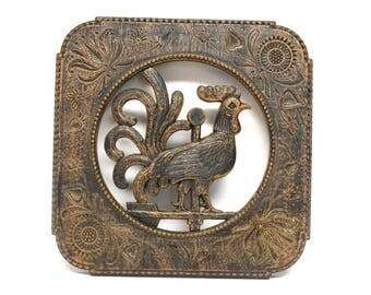 Large Rooster Weathervane Wall Plaque with Dark Copper Finish by Dart Industries 1968
