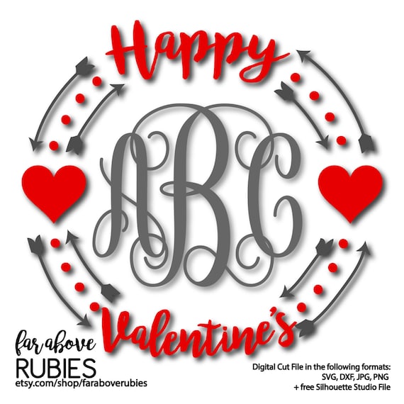 Download Happy Valentine's Day Monogram Wreath Arrows Hearts