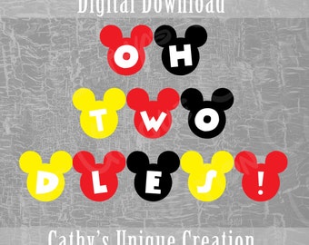 Oh Twodles Banner, 2nd Birthday, Mickey Mouse Clubhouse, Oh Toodles, Disney, Birthday Party, Ears, Printable, DIY, Sign, Letter, A4 size
