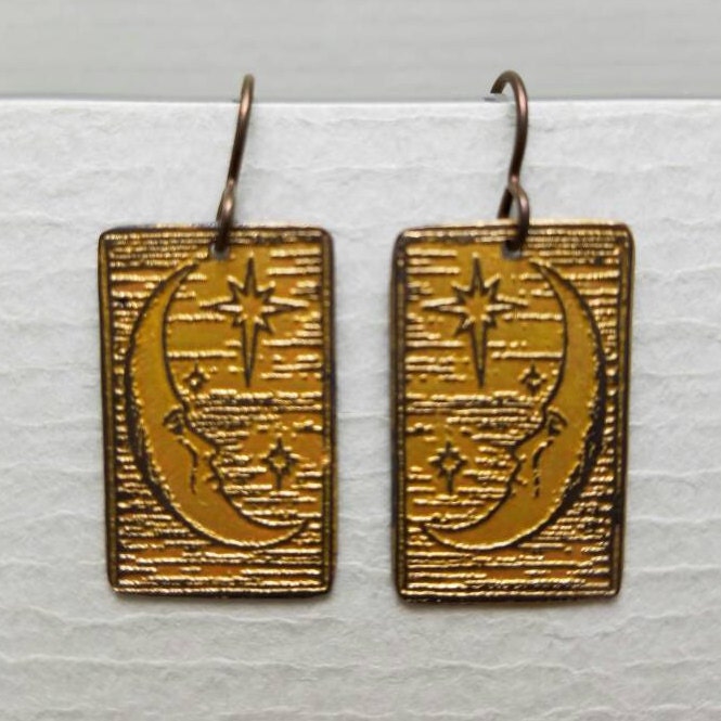 Etched Copper Moon Earrings