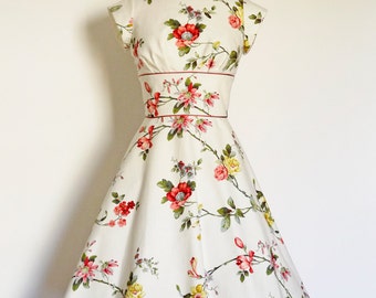 UK Size 12 Windsor Blossom Tea Dress - Made by Dig For Victory