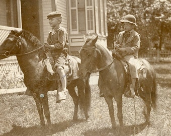 Two BAREFOOT Boys On PONIES Photo circa 1905