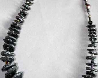 Black Hawaiian Lava Rock with Czech Glass Beads Necklace
