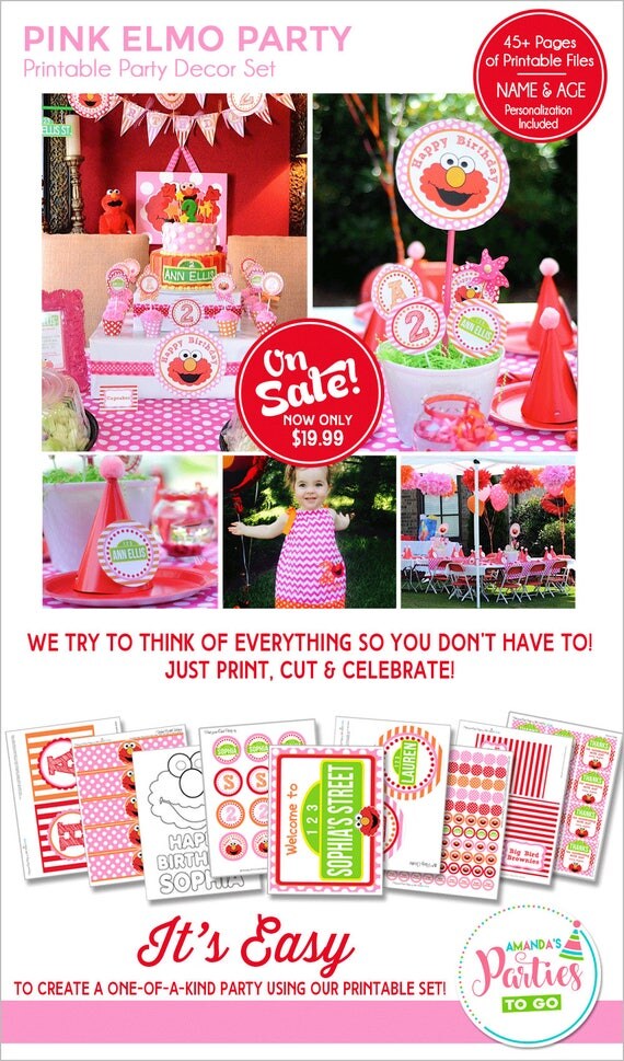 Girl Elmo Birthday Decorations | Pink Elmo Party Printable | Girl Sesame Street Birthday | Elmo 1st Birthday | Amanda's Parties To Go Il_570xn