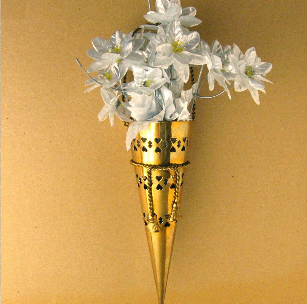 Vintage Solid Brass Unique Cone Shaped Flower Holder For The