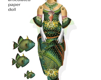 printable Mermaid articulated paper doll download printable project collage sheet