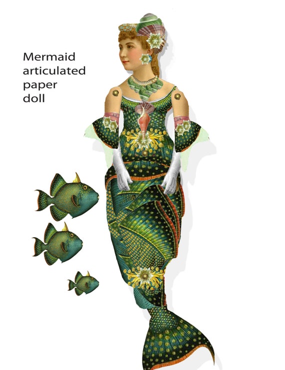 printable Mermaid articulated paper doll download printable