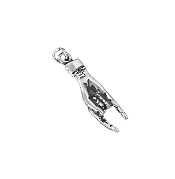Sterling Silver Italian Good Luck Hand Sign 3D Charm Pendant