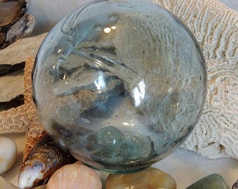 Vintage Japanese GLASS FISHING FLOAT.. Sky Blue, Many Bubbles & Striations (#34)