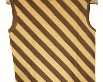 Small Vintage 60s MOD Mustard Yellow and Brown Striped Sleeveless Shirt/Top Twiggy 1960's