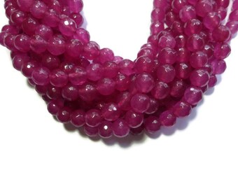 Magenta Jade - 10mm Faceted Round Bead - Full Strand - 38 beads - pink - fuchsia - red-violet - deep pink - bright pink - translucent