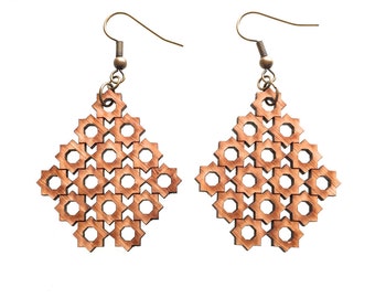 chandelier earrings eco friendly - Bamboo 8 Sided Star Earrings- 1 Ply. natural bamboo, geometric wood jewelry. fall fashion