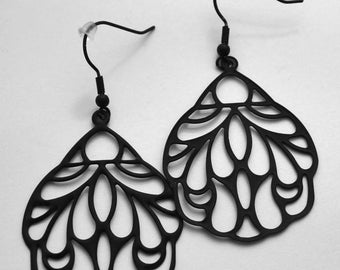 Black filigree earrings - black ear wires