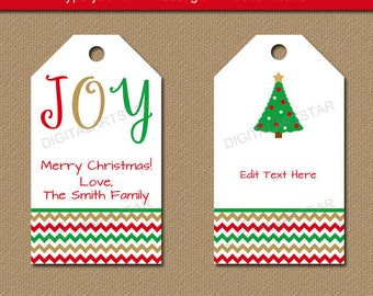 Printable Christmas Gift Tags - Editable Christmas Hang Tags - Holiday Gift Tags - DIY Christmas Wine Tags - Chevron Christmas Favor Tags