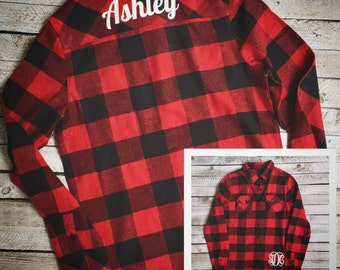 Monogrammed Flannel Shirts, Monogrammed Flannel Button Down, Monogrammed Shirt, Winter Wedding Bridesmaid Gift Idea, Flannel Tunic Shirt