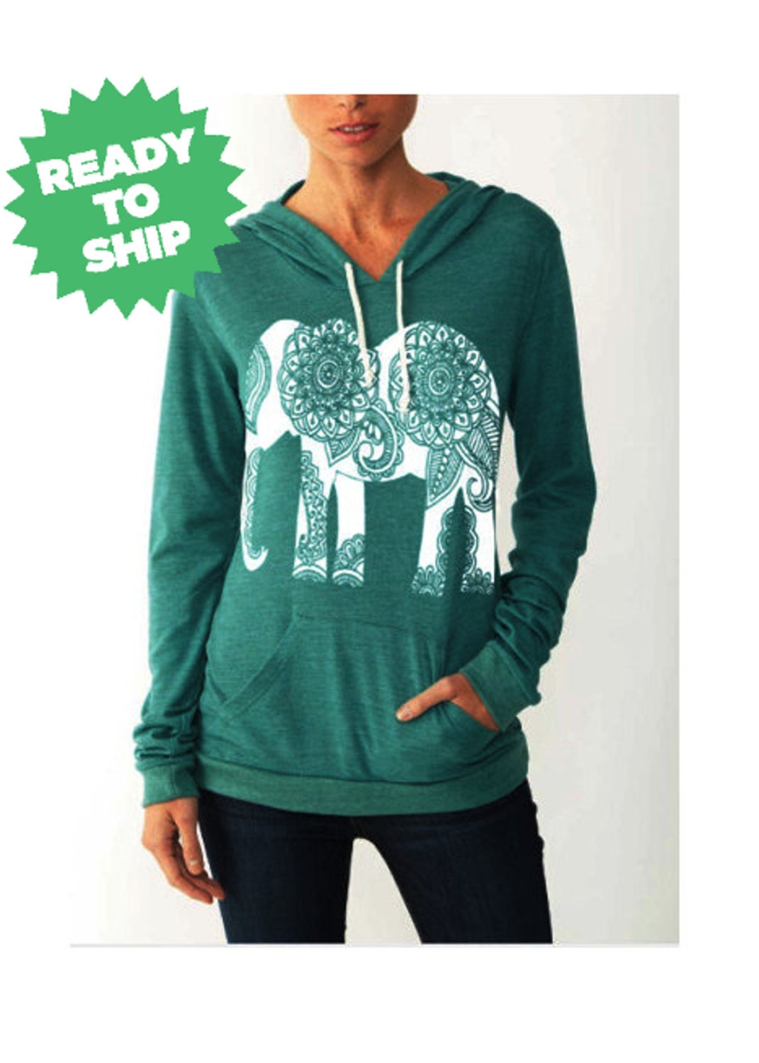 Womens Paisley ELEPHANT Hoodie Tshirt Lightweight Sweatshirt