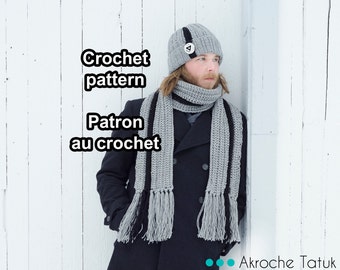 PDF PATTERN ONLY! Frontenak Kit. Crochet hat and scarf pattern by Akroche tatuk. 4 sizes. (english and french).