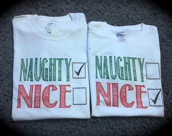 Christmas pajama shirts; Naughty or Nice shirts; funny christmas shirt; christmas pajamas; matching shirts; family shirts; naughty; nice