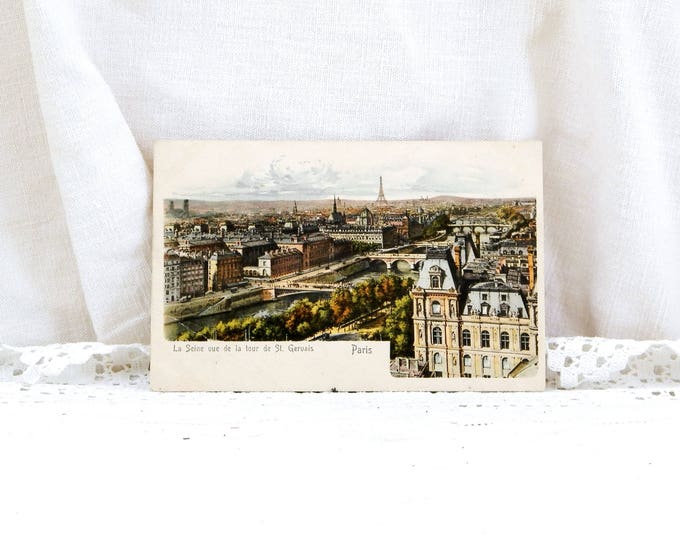 Antique French Colored Black and White Postcard Unused, Eiffel Tower and the Roofs of Paris, French Decor, Vintage, Parisian Decor, Souvenir