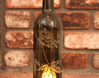 Lantern Fire Tree Frog - Brown (Stand & Candle Included) - Fall, Autumn, Maple, Tree, Amber Bottle, Wine, Eco Friendly,