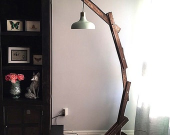 Modern Rustic Wood Arc Floor Lamp