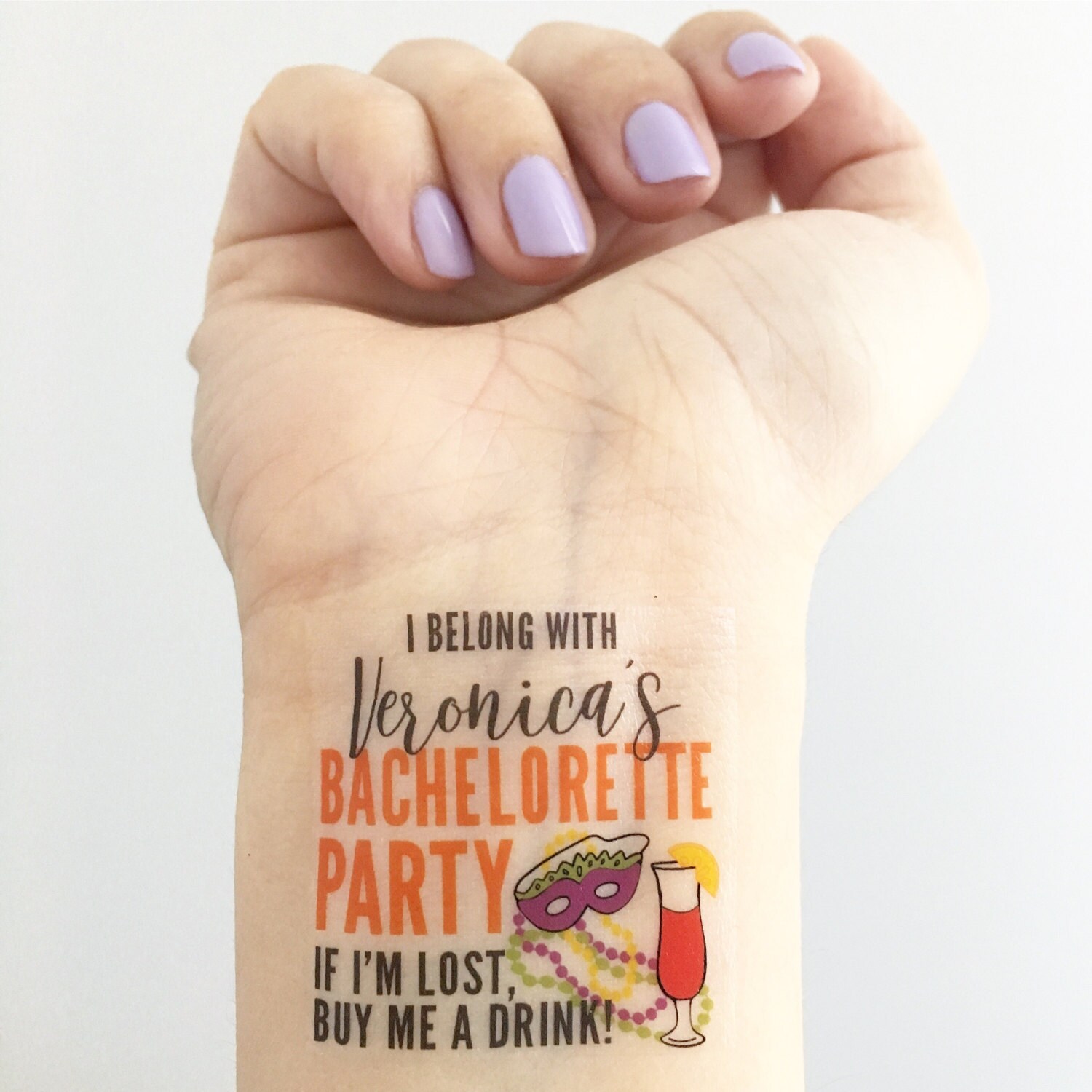 15 Custom Bachelorette Party Temporary Tattoos - Mardi Gras