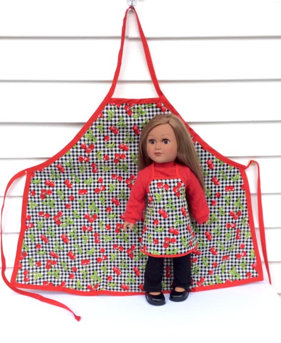 18 Inch Doll and Girl Matching Aprons Cherry Aprons for A