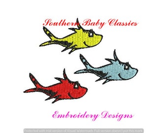 One Two Red Blue Fish Dr Seuss Cat in The File for Embroidery Machine Monogram Instant Download Character Book Nautical Boy Cute School