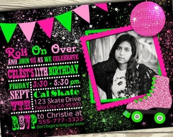 Roller Skating Invitation / Pink and Green / Roller Skating Party / Party Invitation