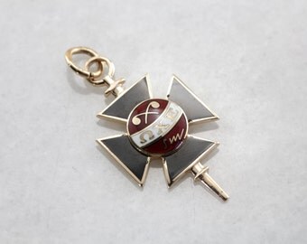Enameled Iron Cross FOB or Pendant with Greek Letters 6WPQVY-P