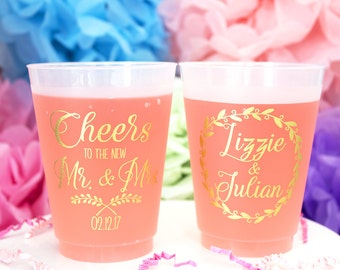Personalized Plastic Cup, Wedding Party Cups, Frosted Cups, Frost Flex Cups, Printed Cups, Custom Wedding Cups, Monogram Cups, Plastic Cups