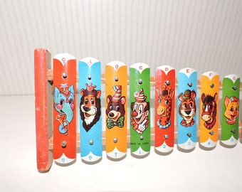 Antique Animal Xylophone Toy Litho Tin and Wood