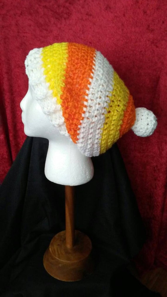 Candy Corn Crochet Slouchy Beanie Orange Yellow White Crochet