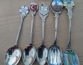 Lot of five vintage souvenir spoons