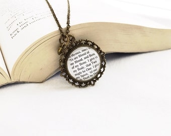 Handmade Outlander Jamie Fraser Claire Randall Quote Necklace // Ye are Blood of My Blood, Bone of My Bone Necklace Diana Gabaldon