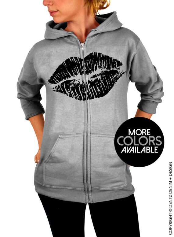 Lips Kiss Lipstick Gray Zip Up Hoodie Valentine's