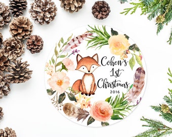 Baby's First Christmas Ornament, Personalized Children's Ornament, Little Fox