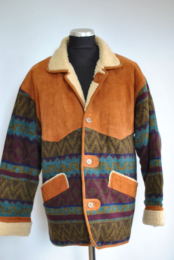 Vintage Men's Southwestern Jacket/ Wool and Faux Shearling