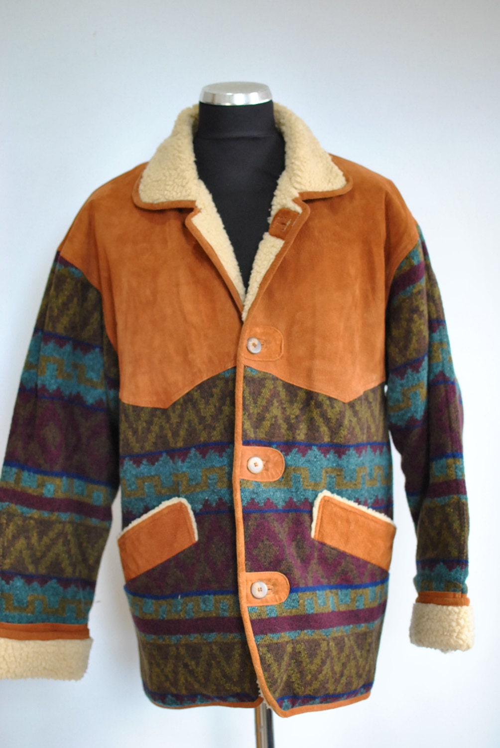 Vintage Men's Southwestern Jacket/ Wool and Faux Shearling