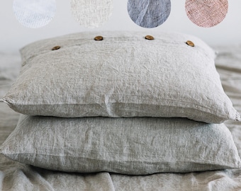 Linen PILLOWCASE Stonewashed linen pillow case EURO 26"x26"- Softened linen pillow sham with middle stitch in 4 colors
