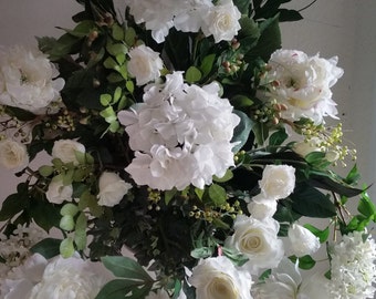 Silk Floral Arrangement Wedding Altar Flowers Peony, Hydrangea, Rose, Snapdragon and Berries