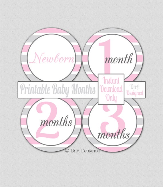 Baby Month Printable Stickers Instant Download Pink and