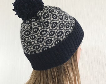 Knitted Bobble Hat, Knitted Hat, Ladies Bobble Hat, Knitted Lambswool Hat, Knitted Pompom Hat, Lambswool Bobble Hat, Ladies Wool Hat