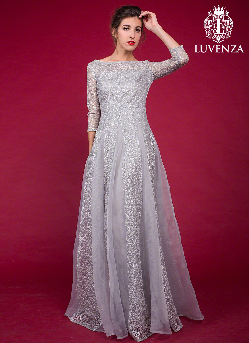grey gown with sleeves
