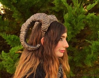 Large Ibex Horns! Satyr Faun Fawn Sheep Curly Antlers Pan Ram Goat Swirl Spiral Woodland Farm Animal Costume Cosplay Custom Colour Customize