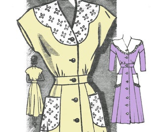 1940s Dress Pattern Button Front Day Dress with Scalloped Collar Anne Adams Mail Order Sewing Pattern 4518 Bust 38