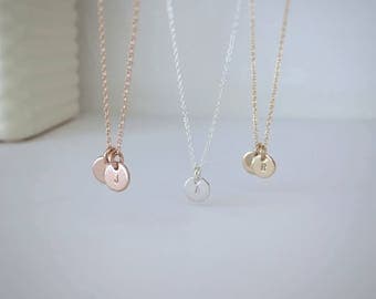 Tiny disc necklace - personalised necklace, rose gold filled - gold necklace, sterling silver, initial necklace - bridesmaid jewelry