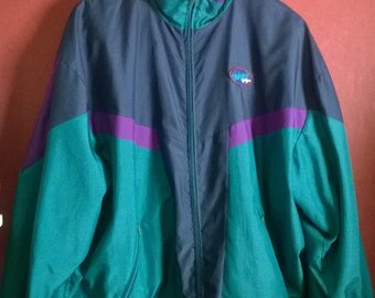 Vintage 90s Windbreaker Suit VINTAGE 1990s Windbreaker Jacket and pants Size L Green+Blue+purple