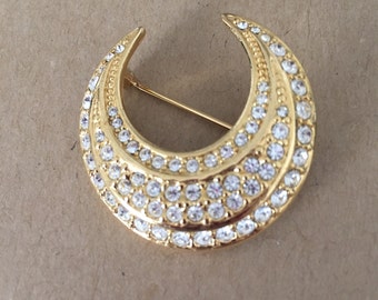Beautiful Joan Rivers Crystal Crescent Moon Brooch
